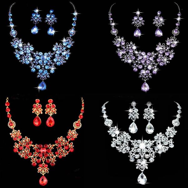 

Bridal Wedding Party Jewelry Sets Crystal Rhinestone Pendant Necklace & Earrings