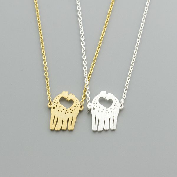 

оптовая прекрасный сердце жирафы ожерелье кулон для женщин любовника ювелирные изделия из нержавеющей стали цепи collier femme подруга подар, Silver