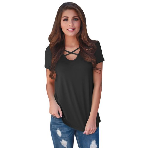 

s-2xl summer casual short sleeve back print straight t shirt brand women summer holiday cross strap work formal office t-shirt, White
