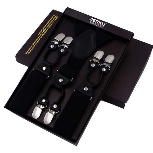 

jierku suspenders man's braces 6 clips suspensorio black leather trousers strap father/husband's gift 3.5*120cm jk6c621, Black;white