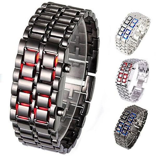 

sanwood stainless steel bracelet watch men women lava iron samurai metal led faceless digital wristwatches, Slivery;brown