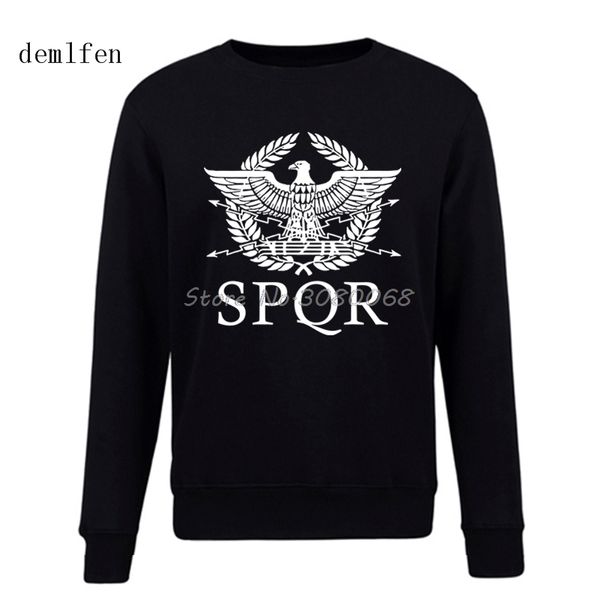 

spqr roman gladiator imperial golden eagle hoodies mens casual o-neck thicken fleece male pullover sweatshirt hip hop, Black