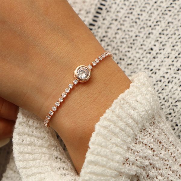 

ay fashion round tennis bracelets for women rose gold silver color cubic zirconia charm bracelet & bangles jewelry party gift, Black