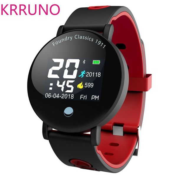 

krruno y6 plus waterproof sports bracelet 1 inch touch screen display heart rate monitor smart watch wristband for android ios, Slivery;brown