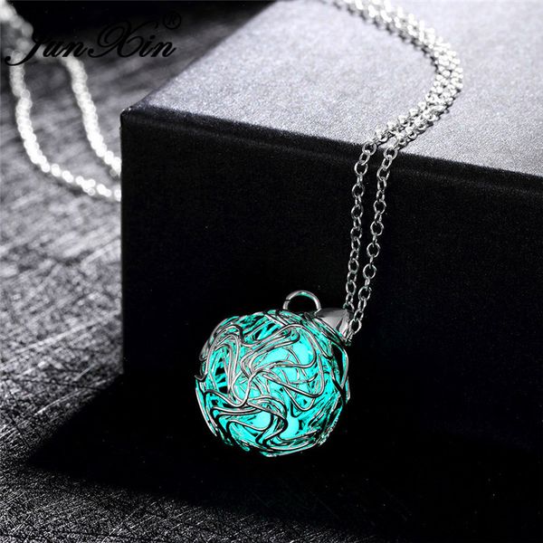 

junxin round magic ball pendants glow in the dark light necklaces for women luminous choker hollow night fluorescence accessory, Silver
