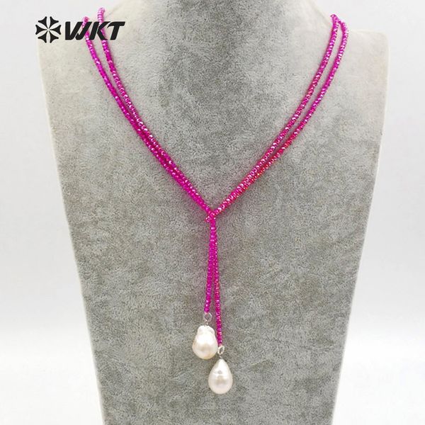 

wt-n1115 wholesale special custom vintage natural crystal beads necklace pendant colorful with white pearl for women jewelry, Silver