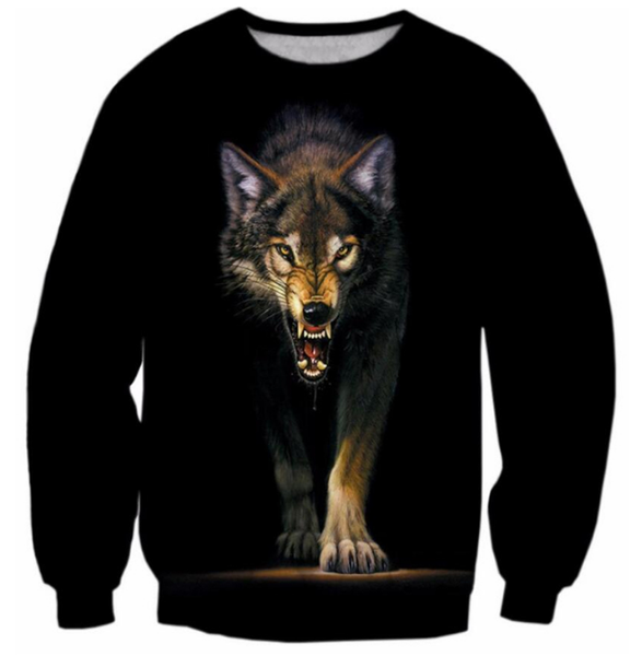 

новые моды для женщин / мужчин одноглазый волк harauku стиль смешные 3d печатных crewneck кофты толстовки k149, Black