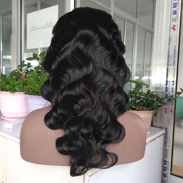 

16 inch natural color medium density vietnamese human virgin hair full lace wig body wave lace front wig human hair for black women, Black;brown
