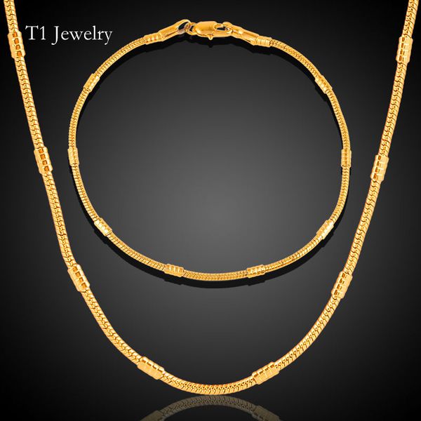 

18k golden chain 18k stamp men hip-pop jewelry set copper chokers vintage bamboo women chain necklace bracelet set girls charms gift, Silver