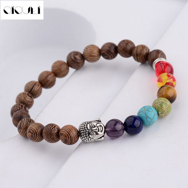 

oiquei 2018 fashion charm elephant buddha copper beaded bracelets men natural stone 7 chakra bracelet& bangles female jewelry, Black