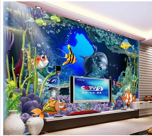 

wallpaper 3d modern 3d underwater world cartoon children's room background wall painting