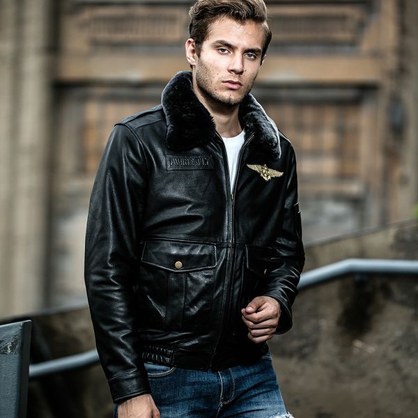 

black lamb fur collar a2 air force flight bomber jackets avirexfly cow leather jackets flying jacket