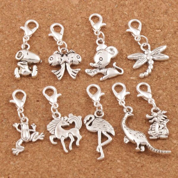 Tibetan Silver Mix Horse Guindaste De Peixe Feijão Lobster Clasp Clasp Liga Metais Loose Beads Dangle Colar CM1 100 pcs / lote