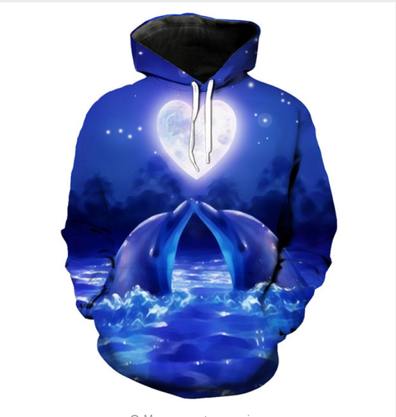 

2018 new fashion couples men women hd dolphin purple funny 3d print hoodies sweater sweatshirt jacket pullover l0m072, Black