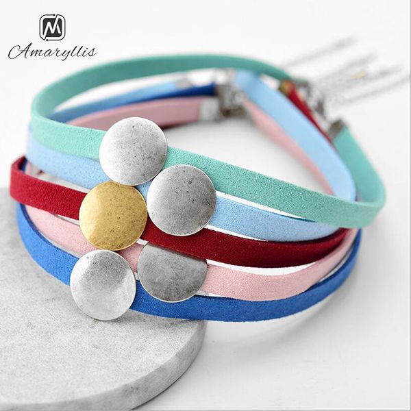 

amaiyllis многоцветный кожаный ключицы цепи колье ожерелье для женщин панк круглый кулон колье воротник простой жесткой веревки цепи, Golden;silver