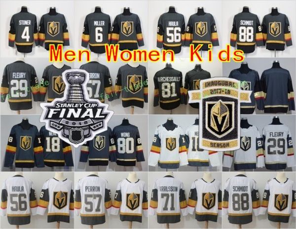 

Man Woman Youth Vegas Golden Knights 29 Marc-Andre Fleury 18 James Neal 56 Erik Haula 57 David Perron 2018 Stanley Cup Inaugural Jersey