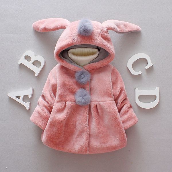 

baby girl clothes girls coats warm velvet overcoat 2019 kids girls clothing winter warm outerwear rabbit ears hooded jacket hair ball button, Blue;gray