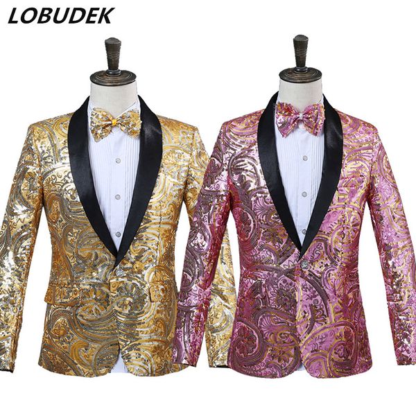 

gold pink fancy sequins suit coat nightclub men singer stage blazers wedding groom dress prom host performance outerwear slim costume, White;black
