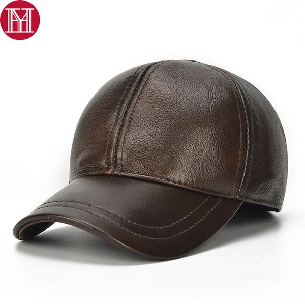 

2018 brand men real cowhide leather caps male fall winter genuine real cow leather baseball hats casual earflap cap, Blue;gray