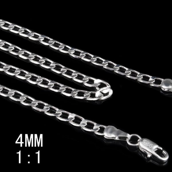

fashion 4mm 925 sterling silver chain men necklace 16-24inch, Golden;silver