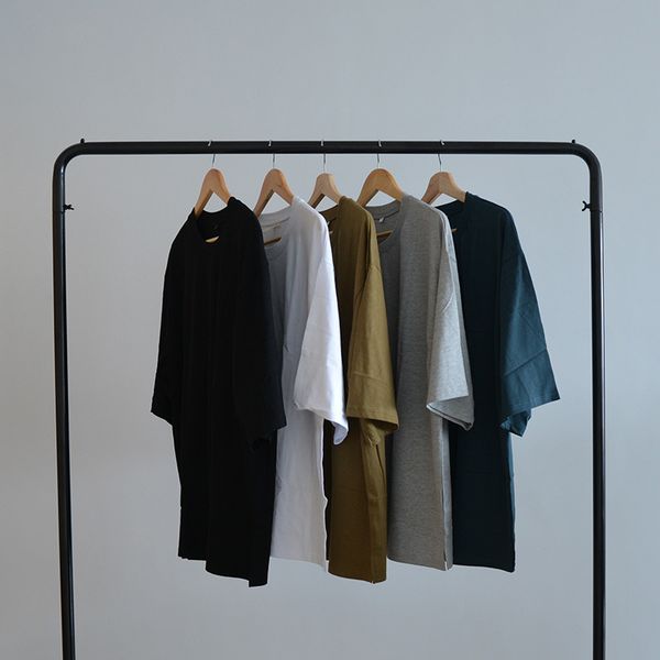 

wear street 5 t colors o-neck loose down sleeve half men oversized cotton blend tee men / shirts solid casual shoulder size m-xl bgowk, Black