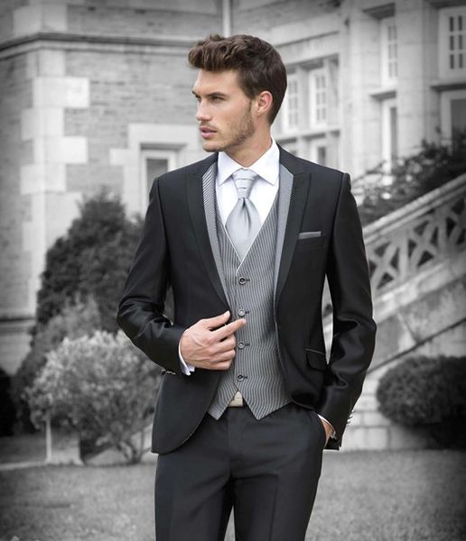 

новый дизайн черный groom tuxedos пик нагрудные сшитое лучший groomsmen костюм для венчания пригонки выпускного вечера ужин костюмы (куртка, Black;gray
