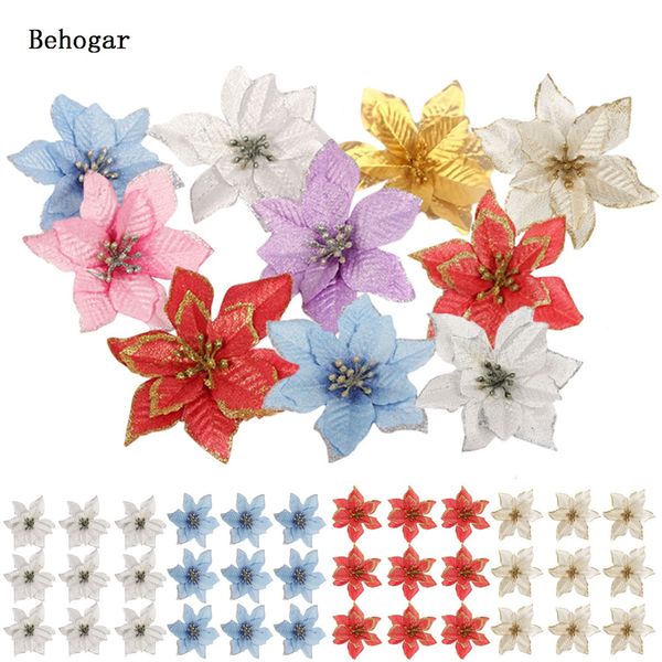 

behogar 10pcs 13cm xmas glitter artificial flowers ornaments decorations for home christmas tree wreaths party wedding decor