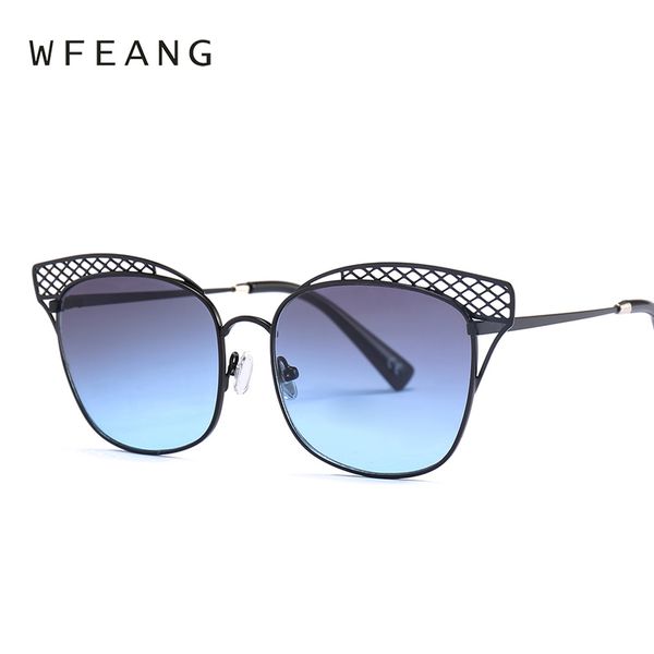 

wfeang fashion brand hollow out cat eye sunglasses woman shades mirror female rhinestone sun glasses for female coating gafas, White;black