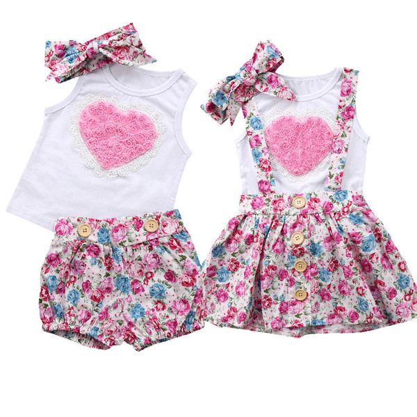 

2018 sister matching clothes newborn infant baby girl lace tank vest+floral pants / skirts set 0-6t, White