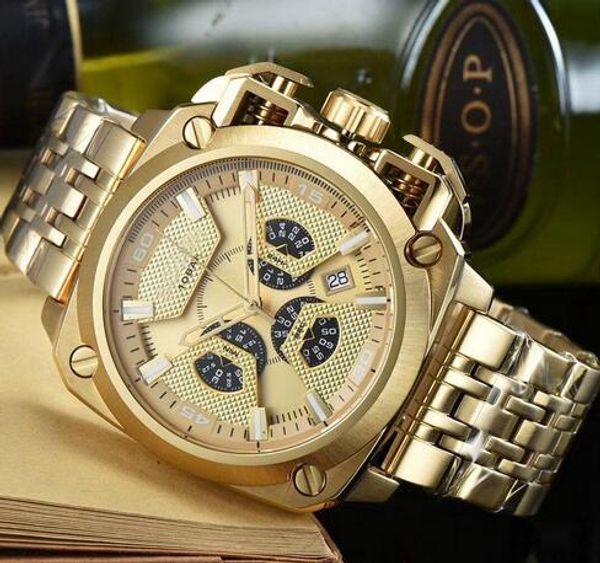 

новый dz мужские часы двойной указатель большой циферблат дисплей 58 мм кварцевые часы стальной браслет dz7344 7344 мода наручные часы, Slivery;brown