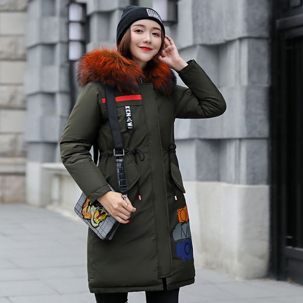 

фуга пальто с воротником из искусственного меха плюс размером опухшего вниз стеганых куртки улицы износа зимы осени парок женских куртки и п, Black