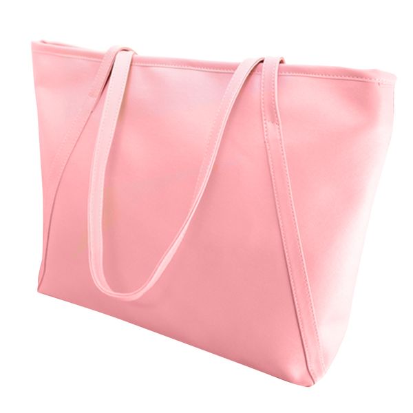 

women faux leather handbag solid color tote bag zipper big fashion shoulder bag
