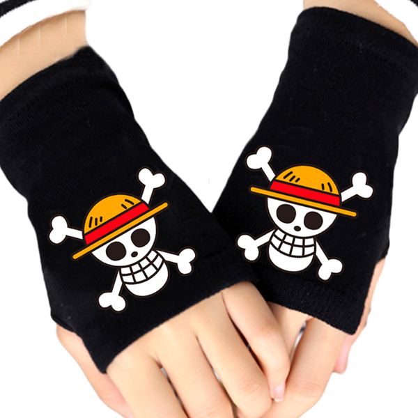 

fashion boy knitted gloves one piece pirates whitebeard monkey luffy law skull fingerless cotton glove girl cosplay mittens gift, Blue;gray