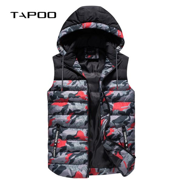 

new brand men's fashion vests detachable hooded camouflage patchwork waistcoat quality keep warm down feather men sleeveless, Black;white