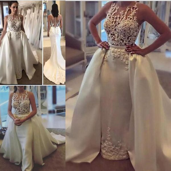 

Русалка Свадебные Платья С Аппликацией Sheer Декольте Без Рукавов Свадебные Платья