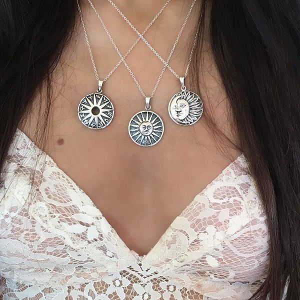 

le sky fengbo simia new explosion models sun and moon twelve constellation pendant women's multi-layer necklace, Silver