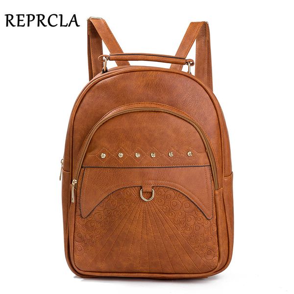 

reprcla vintage pu leather women backpack large capacity school bags rivet female backpacshoulder bag bagpack