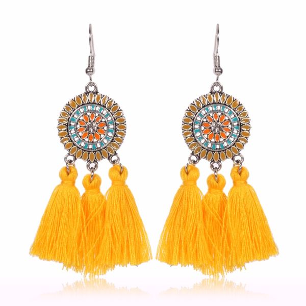 

Flower fabric tassel fringed earrings for women dangling Bohemian ethnic strass wedding green earring hanging woman 2017 bijoux