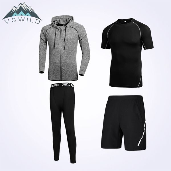 

fitness suit men's tights outdoor sports four pieces running suit yoga clothes men clothing pants cotton 2018 summer news, Black;blue