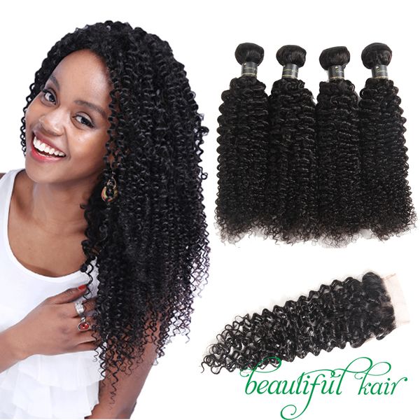 9a Kinky Curly Hair 3 4 Bundles With Closure Brazilian Virgin