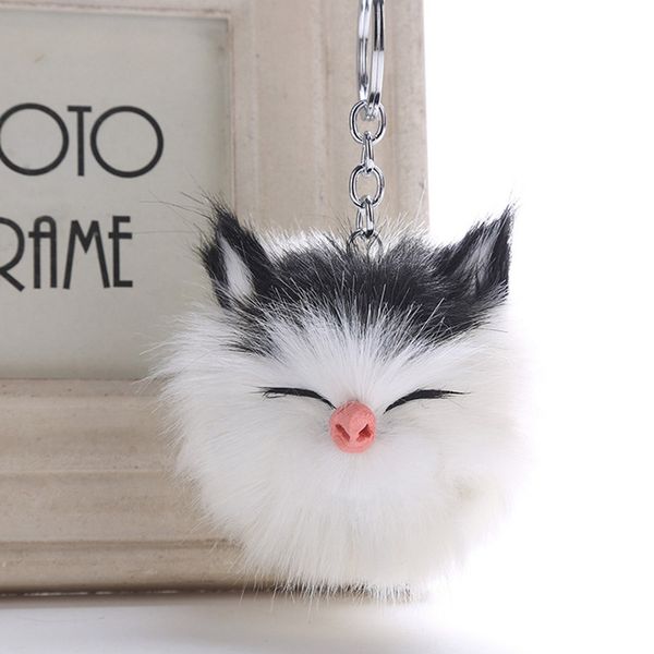 

big faux 8*12cm cute kitten cat fur pompom keychain hair bulb bag pom pom ball key chain pendant porte clef for women, Silver