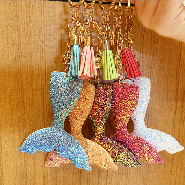 

blingbling plastic fish mermaid car key holder keychain women bag leather tessal pendant keyring jewelry gift, Silver