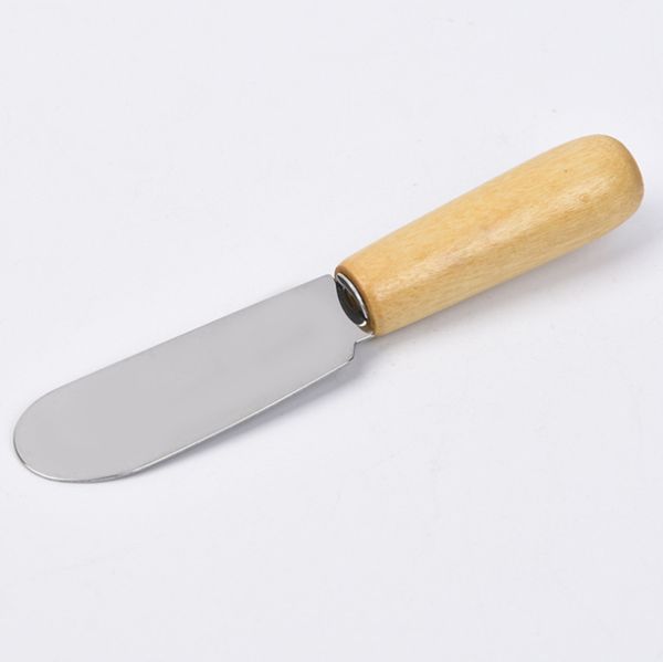 Coltello da burro in acciaio inossidabile con manico in legno Coltello da burro Formaggio Dessert Marmellata Spalmatore Posate Attrezzo per la colazione Commercio all'ingrosso