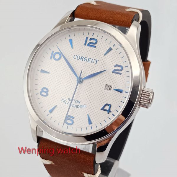 

corgeut 42mm black/ white series dial sapphire glass miyota 8215 automatic mens watch, Slivery;brown