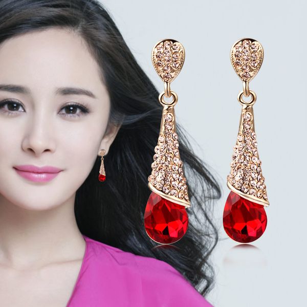 

crystal czech diamond drop dangle wedding earrings classic swarovski elements 2 colors optional fashion women girls earrings gift jewelry