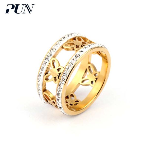 

pun alliance butterfly zirconia finger male female love couple engagement ring gold punk stainless steel rings for women men, Golden;silver