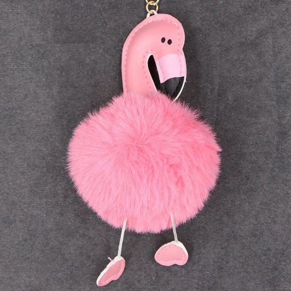 

Cute Pompom Keychain Flamingo Key Chain Fluffy Artificial Rabbit Fur Ball Women Car Bag Key Ring Porte Clef Christmas Gift