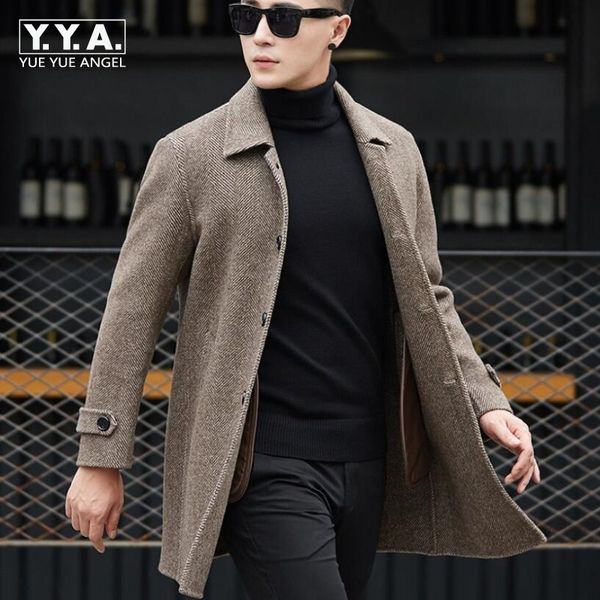 

british classic mens double-faced woolen coat office male slim fit overcoat winter business work wool jacket 3xl, Black