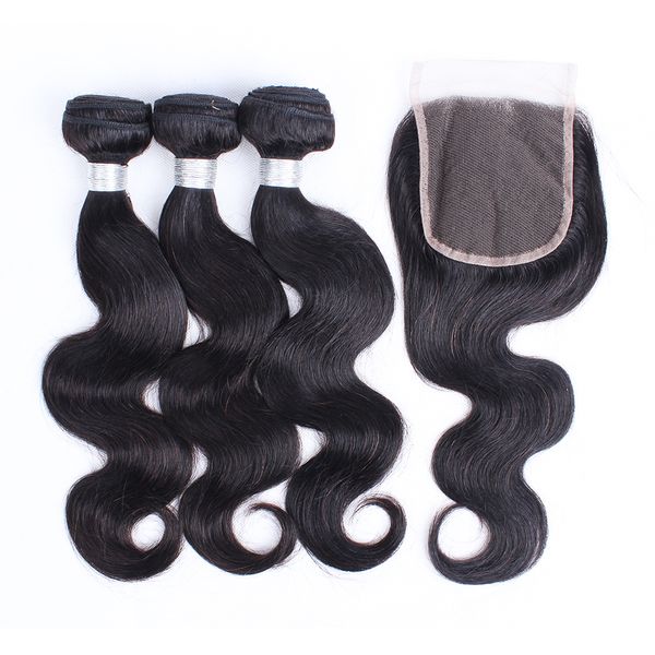

3 bundles with 4*4 lace closure peruvian remy hair extension body wave natural color brazilian indian malaysian virgin human hair weave, Black;brown