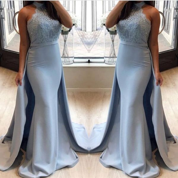 

halter maid of honor dresses evening wear lace and satin mermaid bridesmaid dresses long zipper back robes de demoiselle d'honneur, White;pink
